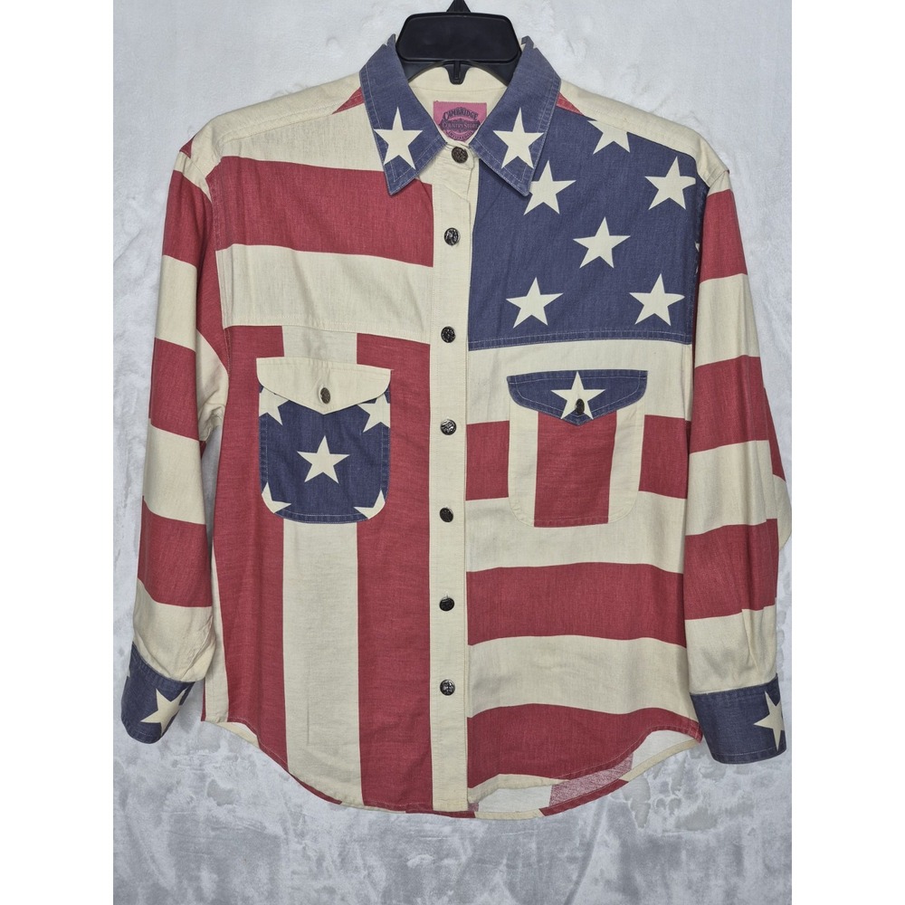 Vintage Cambridge Dry Goods American Flag Shirt Size 6 Indian Head Buttons